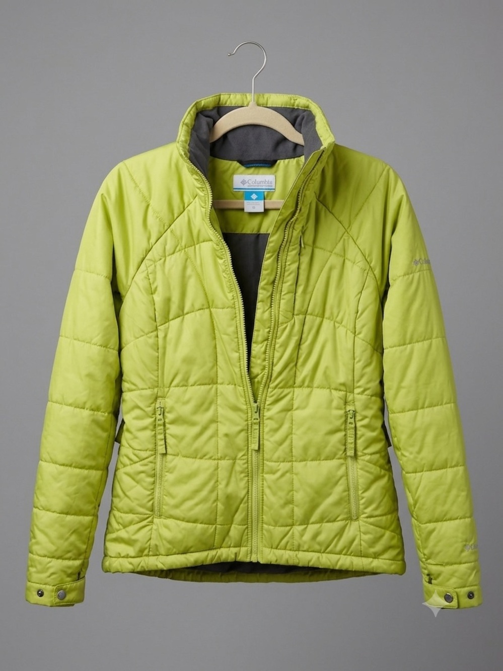 Columbia Powder Pillow Omni-Shield Puffer Jacket Womens L Large Yellow/Green